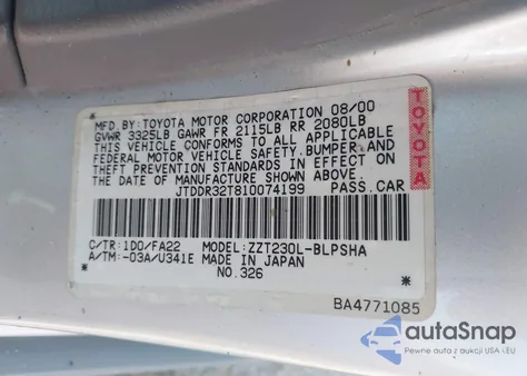 2001 Toyota Celica Gt z USA, uszkodzony, nr VIN JTDDR32T810074199